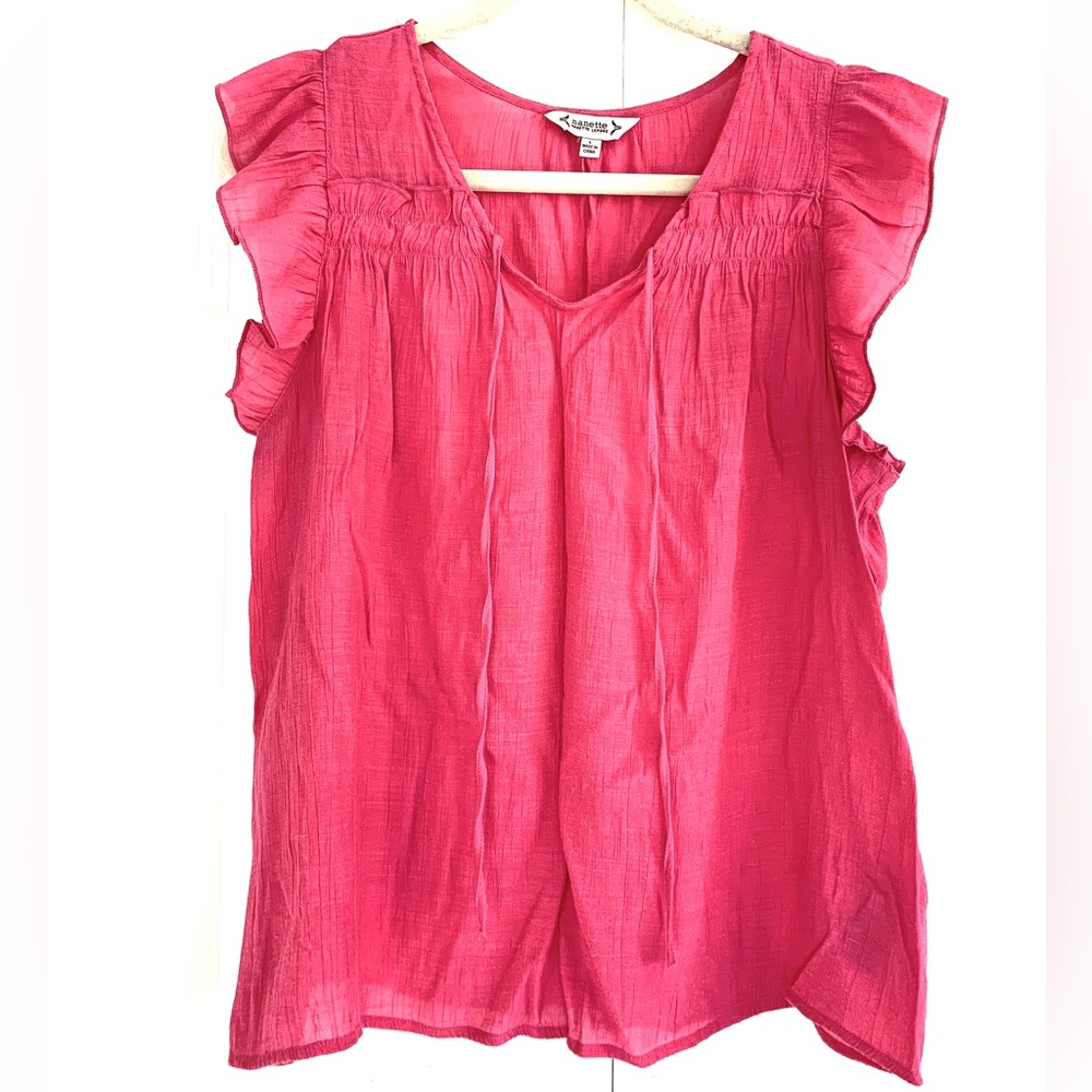 Nanette Lepore Tie-Neck Ruffle Shoulder Rayon Top